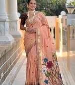 peach color soft cotton blend saree meenakari small motifs design with blouse