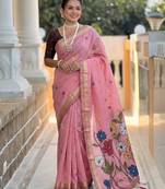 pink color soft cotton blend saree meenakari small motifs design with blouse