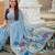 sky blue color soft cotton blend saree meenakari small motifs design with blouse