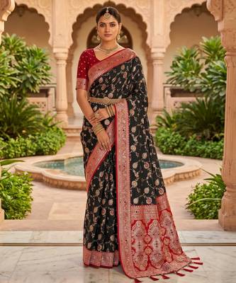 black color soft banarasi silk blend meenakari touchup with blouse 1