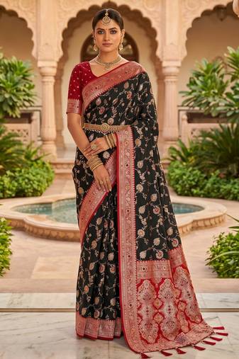 black color soft banarasi silk blend meenakari touchup with blouse