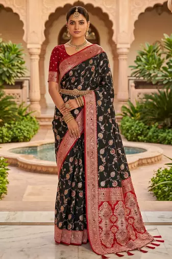 black color soft banarasi silk blend meenakari touchup with blouse