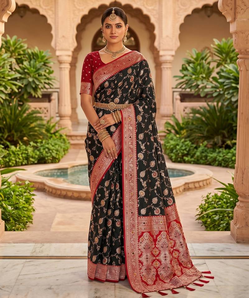 black color soft banarasi silk blend meenakari touchup with blouse