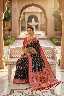 black color soft banarasi silk blend meenakari touchup with blouse 2