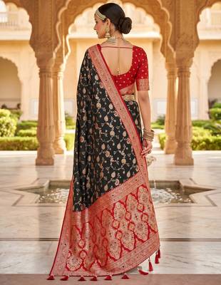 black color soft banarasi silk blend meenakari touchup with blouse 3