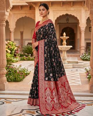 black color soft banarasi silk blend meenakari touchup with blouse 4