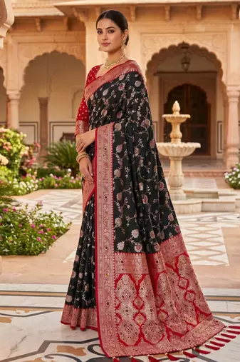 black color soft banarasi silk blend meenakari touchup with blouse