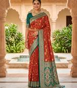 dark peach color soft banarasi silk blend meenakari touchup with blouse