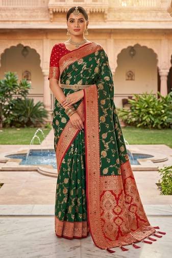 green color soft banarasi silk blend meenakari touchup with blouse