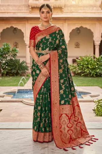 green color soft banarasi silk blend meenakari touchup with blouse