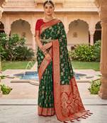 green color soft banarasi silk blend meenakari touchup with blouse