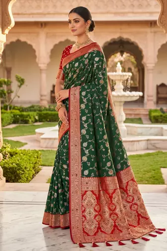 green color soft banarasi silk blend meenakari touchup with blouse