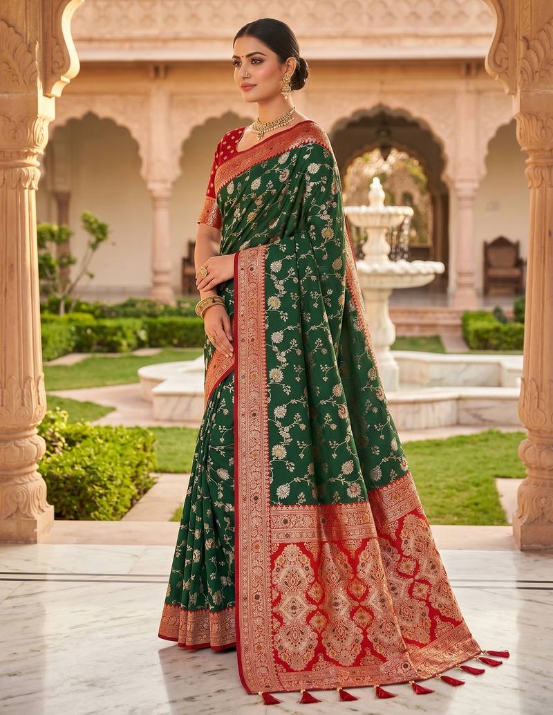 green color soft banarasi silk blend meenakari touchup with blouse