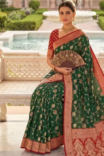 green color soft banarasi silk blend meenakari touchup with blouse
