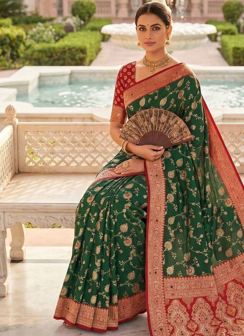 green color soft banarasi silk blend meenakari touchup with blouse