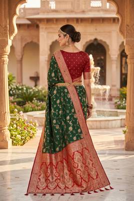 green color soft banarasi silk blend meenakari touchup with blouse 4