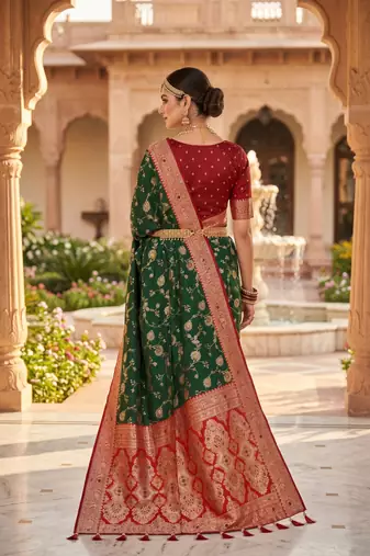 green color soft banarasi silk blend meenakari touchup with blouse