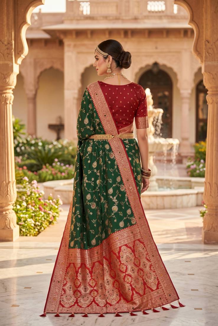 green color soft banarasi silk blend meenakari touchup with blouse