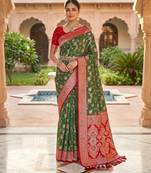 mehendi color soft banarasi silk blend meenakari touchup with blouse