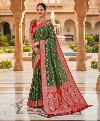 mehendi color soft banarasi silk blend meenakari touchup with blouse 2