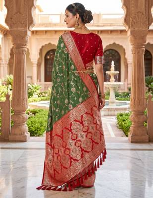 mehendi color soft banarasi silk blend meenakari touchup with blouse 4