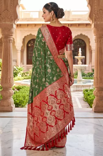 mehendi color soft banarasi silk blend meenakari touchup with blouse