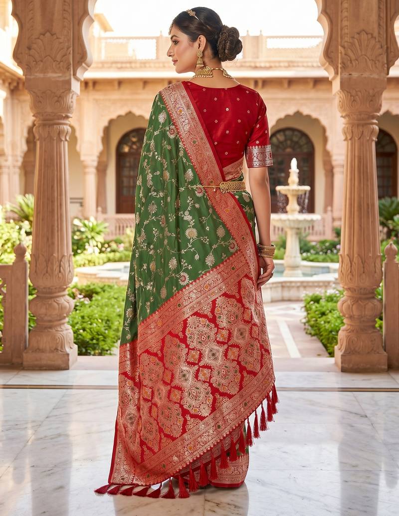 mehendi color soft banarasi silk blend meenakari touchup with blouse
