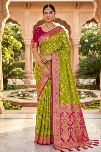green color soft banarasi silk blend meenakari touchup with blouse