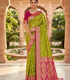 green color soft banarasi silk blend meenakari touchup with blouse