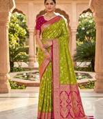 green color soft banarasi silk blend meenakari touchup with blouse