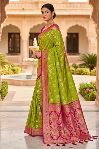 green color soft banarasi silk blend meenakari touchup with blouse