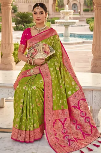 green color soft banarasi silk blend meenakari touchup with blouse