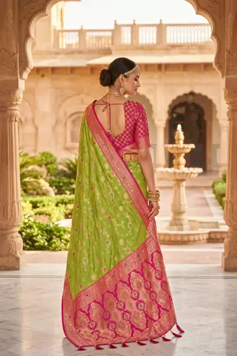 green color soft banarasi silk blend meenakari touchup with blouse