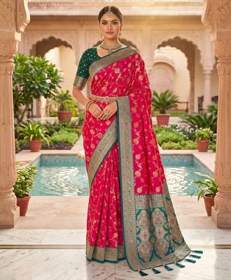 pink color soft banarasi silk blend meenakari touchup with blouse 1