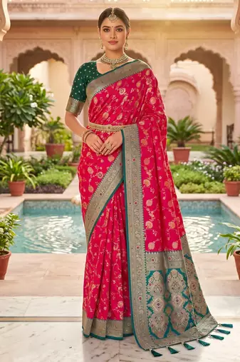 pink color soft banarasi silk blend meenakari touchup with blouse