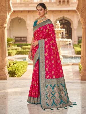 pink color soft banarasi silk blend meenakari touchup with blouse 2