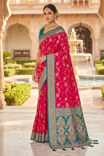 pink color soft banarasi silk blend meenakari touchup with blouse