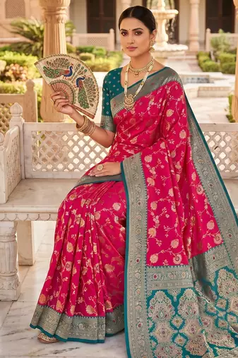 pink color soft banarasi silk blend meenakari touchup with blouse