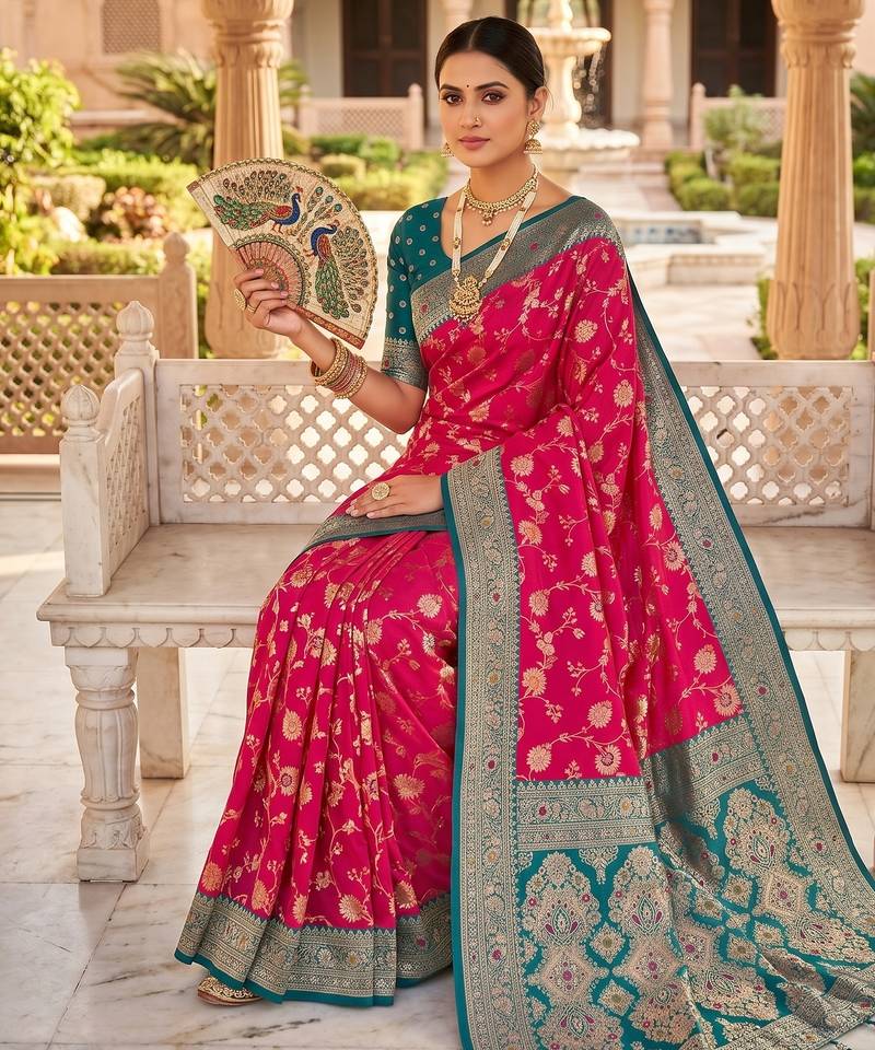 pink color soft banarasi silk blend meenakari touchup with blouse