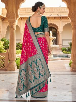 pink color soft banarasi silk blend meenakari touchup with blouse 4