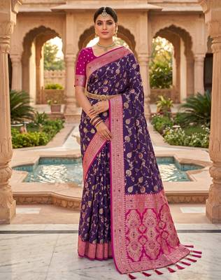purple color soft banarasi silk blend meenakari touchup with blouse 1