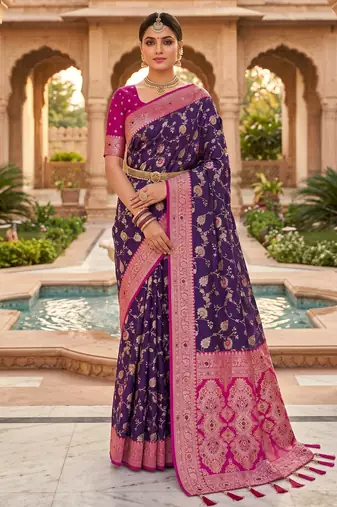 purple color soft banarasi silk blend meenakari touchup with blouse