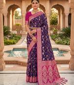 purple color soft banarasi silk blend meenakari touchup with blouse