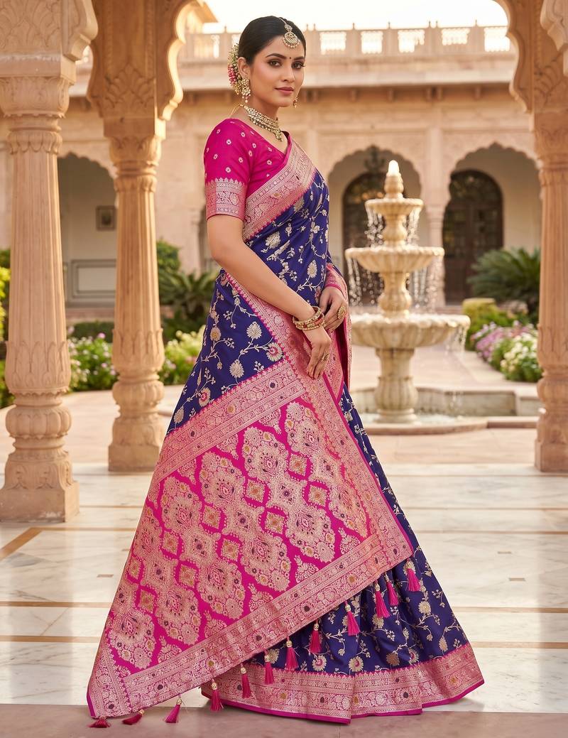 purple color soft banarasi silk blend meenakari touchup with blouse