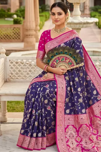 purple color soft banarasi silk blend meenakari touchup with blouse