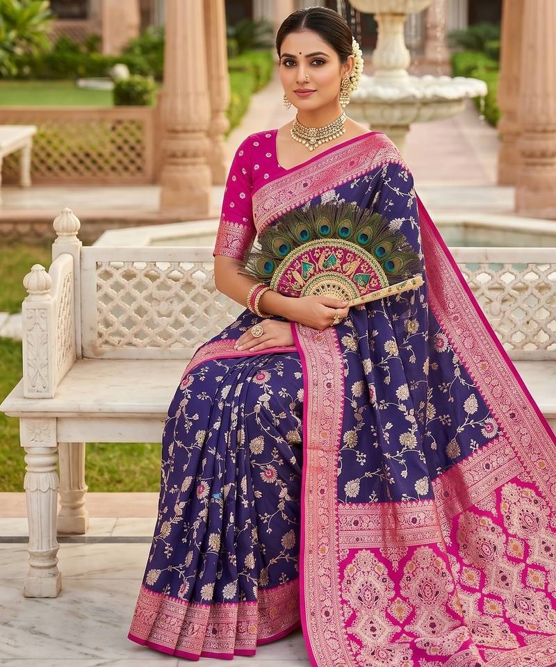 purple color soft banarasi silk blend meenakari touchup with blouse