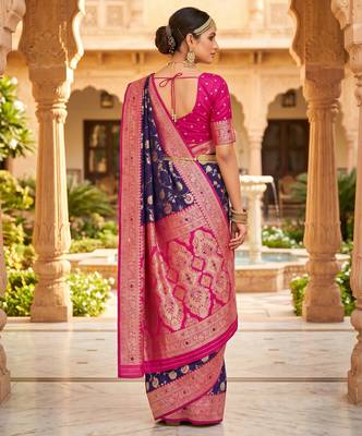 purple color soft banarasi silk blend meenakari touchup with blouse 4