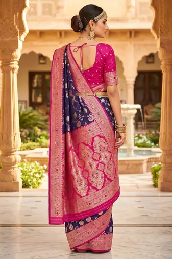 purple color soft banarasi silk blend meenakari touchup with blouse