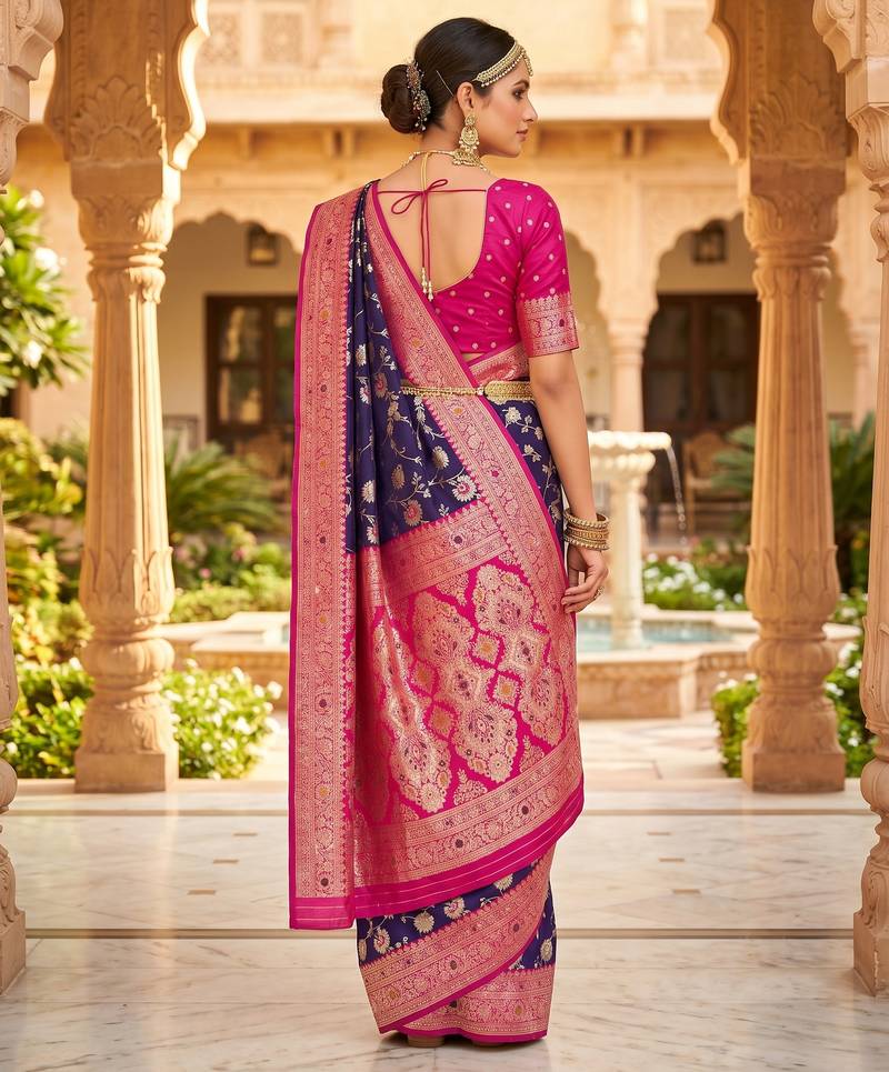purple color soft banarasi silk blend meenakari touchup with blouse