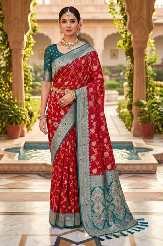 red color soft banarasi silk blend meenakari touchup with blouse